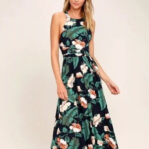 Lulus Temptation Island Floral Maxi Halter Dress Tag Size Large (fits smaller)